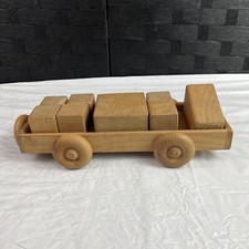 Toy Wooden Trailer With Blocks Construction 13” X 5” X4”