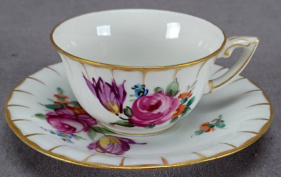 Ludwigsburg Dresden Style Floral Hand Painted Demitasse Cup & Saucer 1920-1927