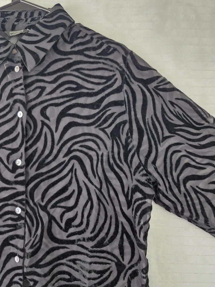 Debenhams Classics Womens All Black Sheer Zebra Print Shirt Size UK 14 BNWT - Image 3 of 4