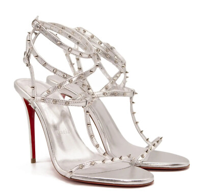 美品 Christian Louboutin シルバースパイクパンプス New Christian Louboutin EU 37.5 Bombina Spikes Metallic Sandal in