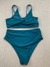 Zaful Front Twist High Waisted Bikini 2 pc Tankini Swimsuit Womens L Dark Teal