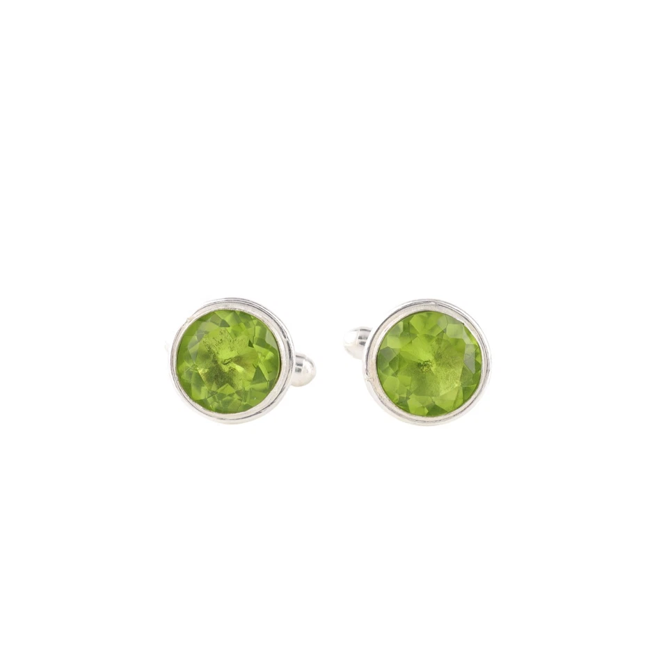 Green Peridot Gemstone 925 Sterling Silver Handcrafted Jewelry Cufflinks 0.50" - Image 3 of 4