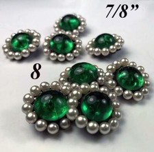 Set of 8 Handmade 19th C. French 7/8" Buttons with Cabochons of Glass and Pearls