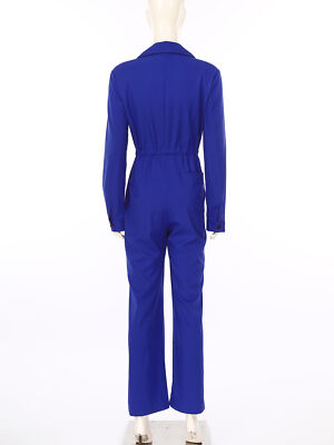 Damen Langarm Overall Einteiler Hosenanzug Romper Revers Button Down Jumpsuit