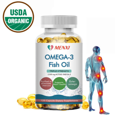 120pcs Omega 3 6 9 Capsules Fish Oil 2500mg High Strength EPA DHA Flaxseed Pills