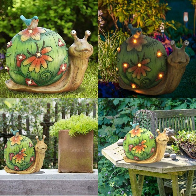 Garden Statue Snail Figurine Solar Powered Outdoor Lights for Indoor eBay