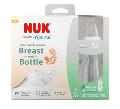 Simply Natural, Bottles, 1+ Months, Medium Flow, 3 Bottles, 9 oz (270 ml) Each