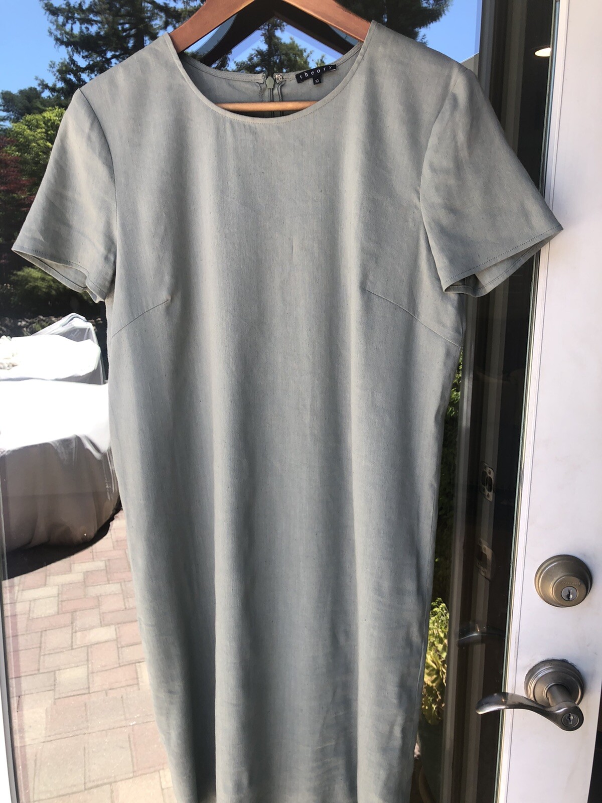 Theory Sz 10 Linen Blend Stretch Sheath Shift Dress M… Gem