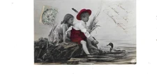 Beautiful postcard old postcard children by the water duck 1907