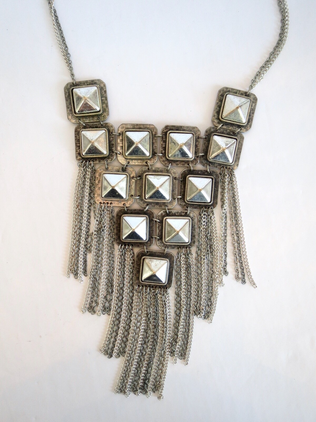 Dramatic STATEMENT NECKLACE Silver Tone Cascading… - image 1