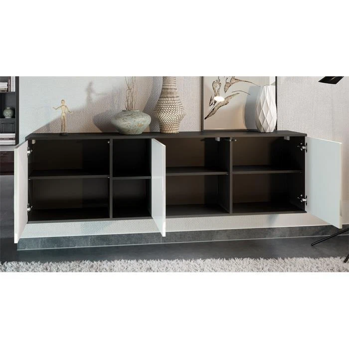 Sideboard Anrichte Kommode NOAH Schwarz matt 182 cm - Hochglanz & Naturtöne - Bild 2 von 3