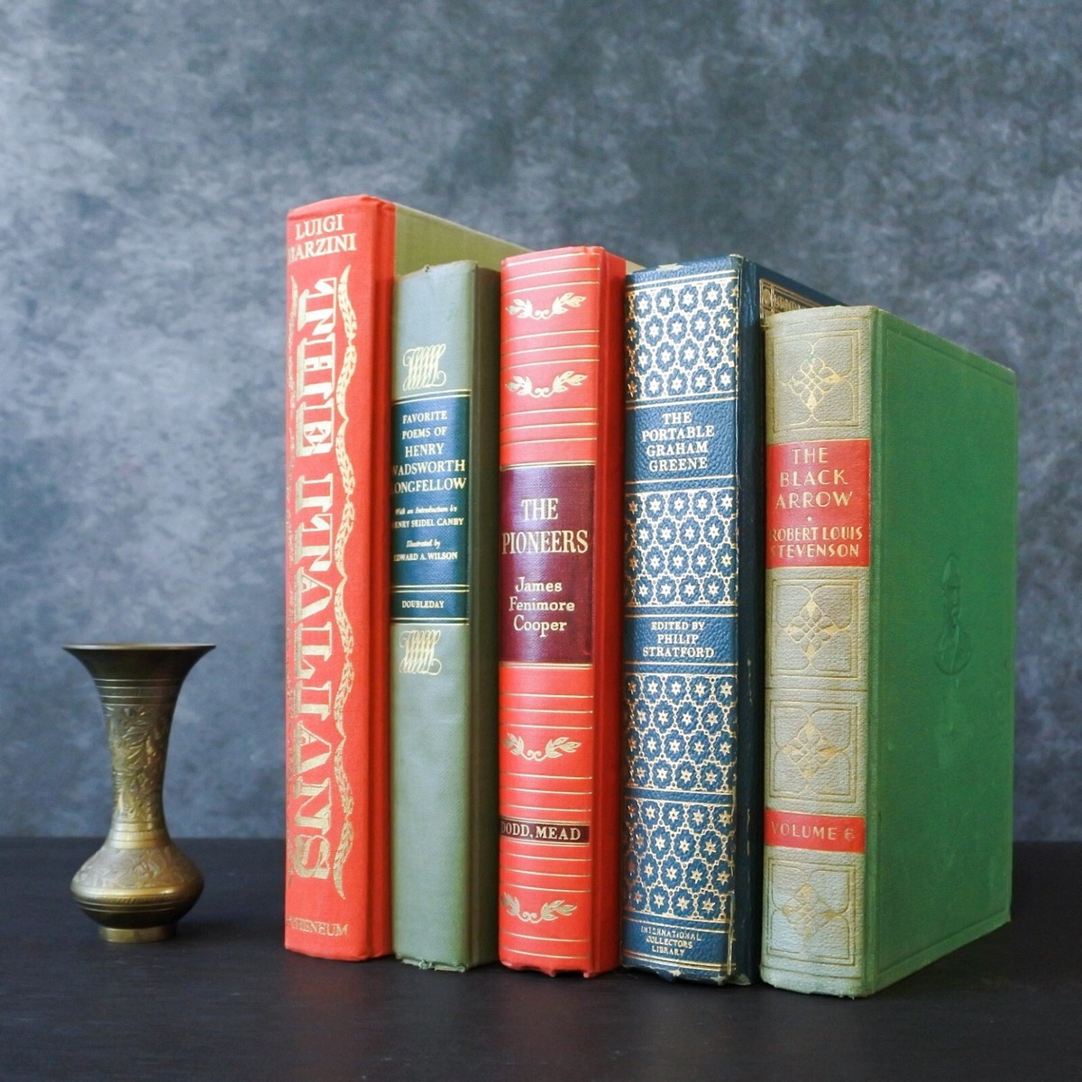 Vintage Red Green Gold Book Stack Old Hardcover Books Shabby Shelf