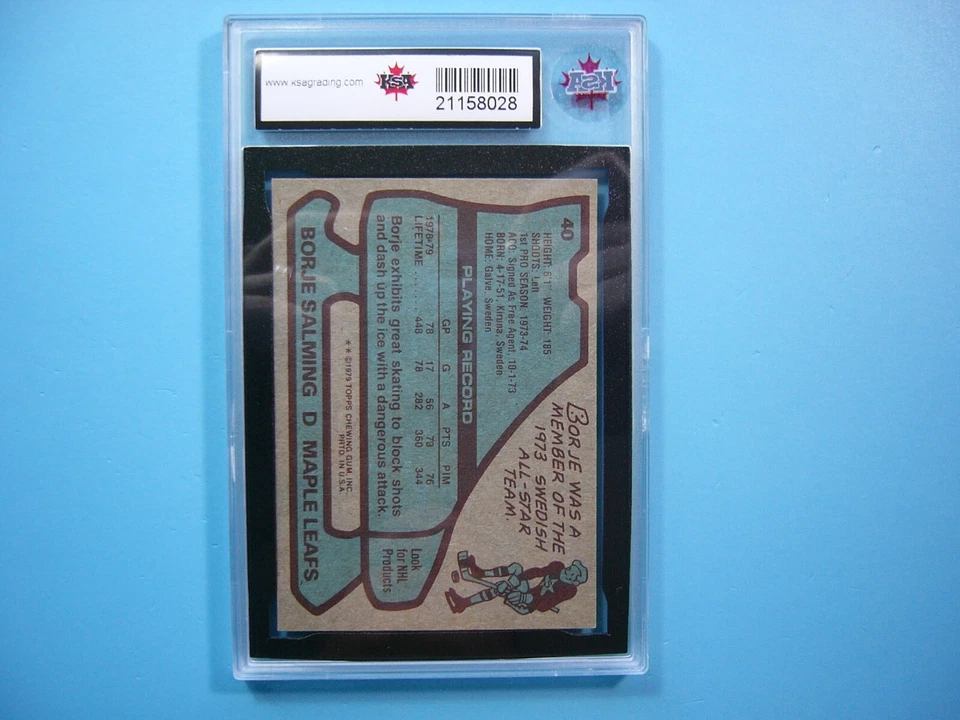 1979/80 TOPPS NHL HOCKEY CARD #40 BORJE SALMING KSA 9.5 NR GEM MINT SHARP+ 79/80 - Image 2 of 2