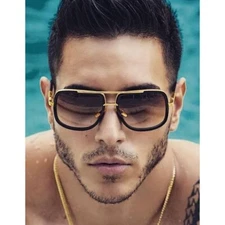 Luxury Sunglasses Gold Black Frame Gradient Lens Designer Square Oversized New