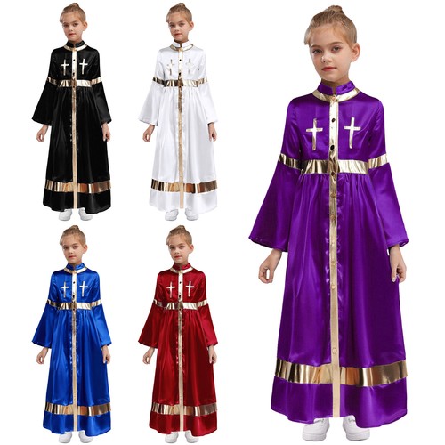 Girls Church Clergy Robe Praise Loose Fit Clergy Maxi Dress Minister Choir Robe - Picture 4 of 50