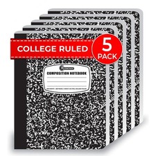 Rosmonde 5-Pack College Ruled Composition Notebooks, 200 Pages, Black Marble