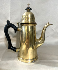 VTG BRASS COFFEE/TEA POT 8.5" T BLACK COATED HANDLE (2506)