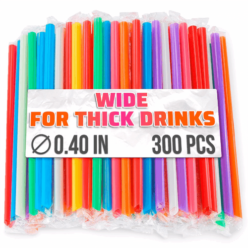 Large Pack of 300 Boba Straws Individually Wrapped – Thick Smoothie Straws - Afbeelding 1 van 9