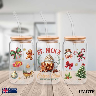 Coffee Club Weihnachten UV DTF Aufkleber - 16oz Libbey Dose Glasfolie yn508