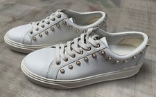 Stuart Weitzman Faux Pearl Accents Leather Sneakers - 7.5B