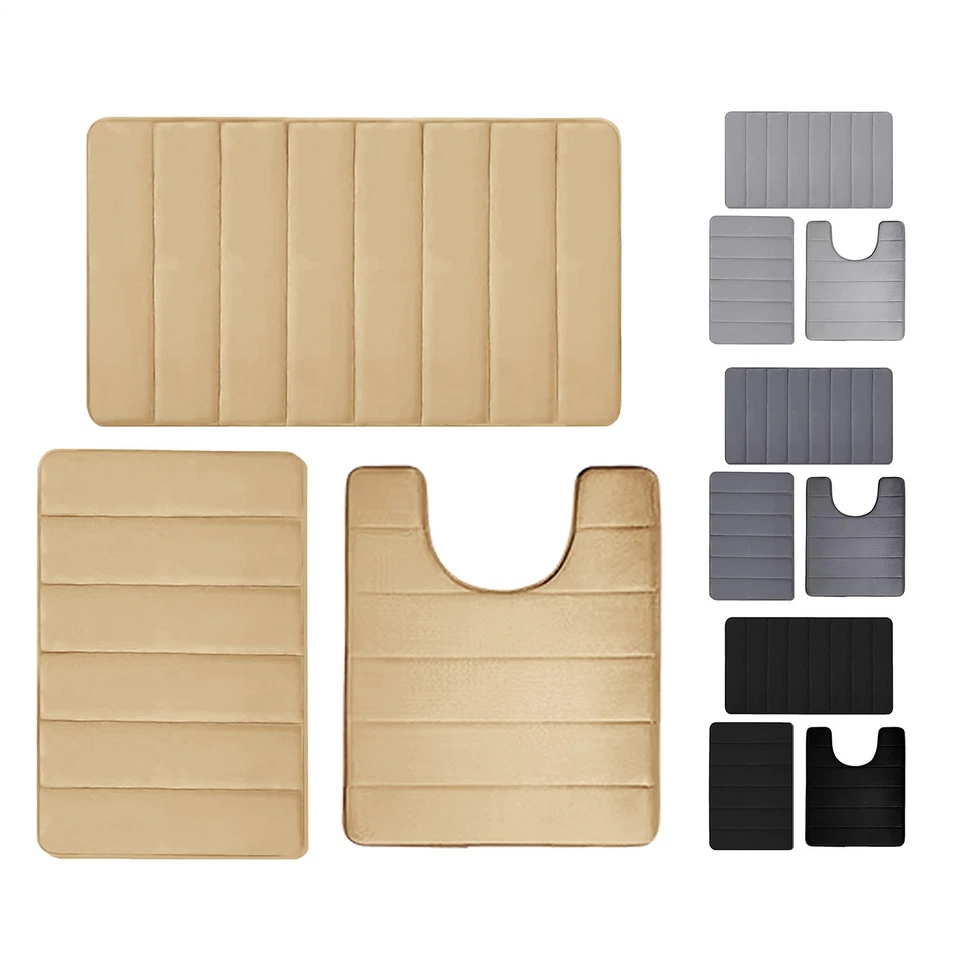 Juego de alfombras de baño de vellón coral 3 piezas alfombras de baño pequeñas grandes y contorno Foto 2 de 4