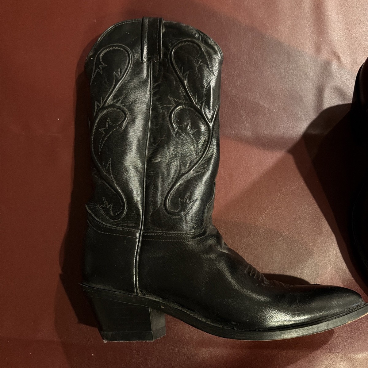 Dan Post Mens Size 10 Black Leather Cowboy Boots Western  display picture 2