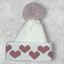  Baby's Bobble Hat Heart Design Pink And White 6 Mths- 2Years