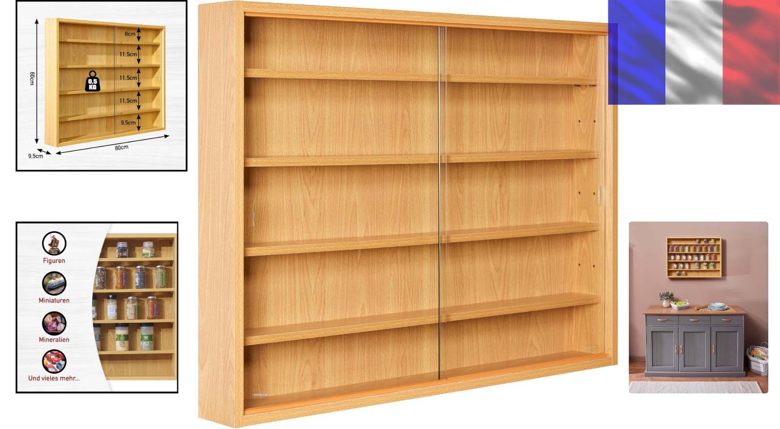 Vitrine de rangement murale 10 étagères meuble de présentation compact