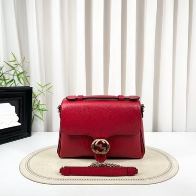 Gucci Interlocking G Mailbox Bag Red Pebbled Leather Gold Hardware 2Way Bag Auth