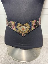 Vintage 80s Glam Flower Design Beaded Cinch Waist Belt Art Deco 30  Waist
