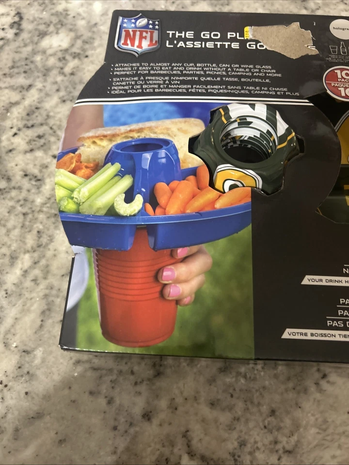 The Go Plate NFL 10 Pack One Handed Drink And Food Tray. New Green Bay - Image 4 of 4