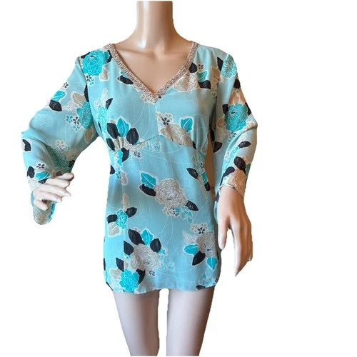 Y2K Style & Co Babydoll Beaded Tunic Top Size 14 Blue Whimsigoth Fairy