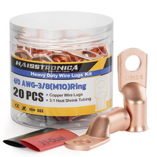 10Pcs 4/0 AWG - 3/8" M10 Battery Cable Lugs, Heavy Duty Copper Wire Lugs with 1