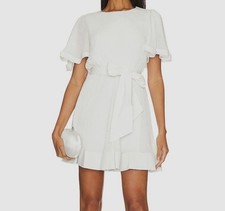 Milly Women's White Lumi Pleated Self-Tie Mini A-Line Dress Size 6
