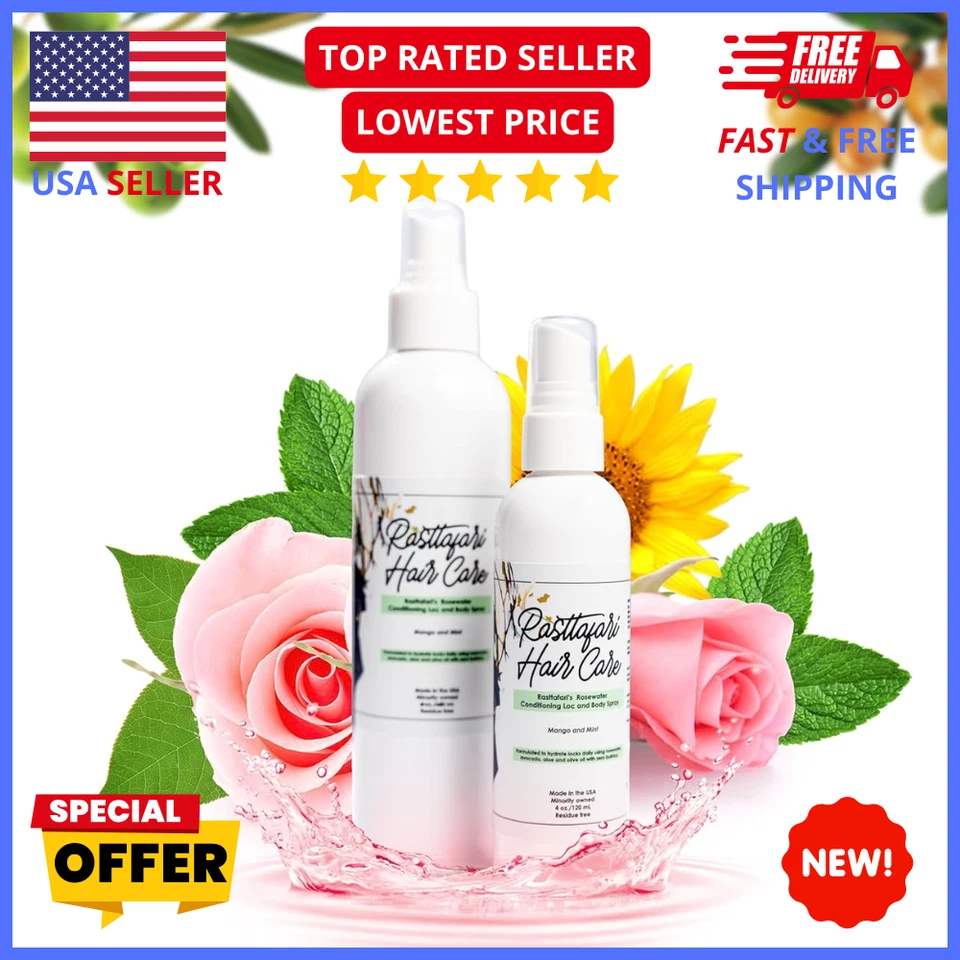 Rastta Locs Rosenwasser & Minze Spray 4oz – Veganer Feuchtigkeitsspray für Zöpfe, Dreads