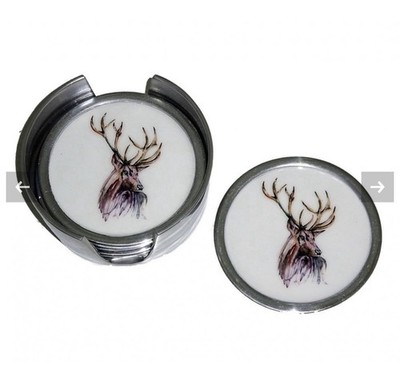 Tilnar Art, Meg Hawkins Collection - Hirsch Untersetzer - 6er Set, Aluminium - je 9 cm
