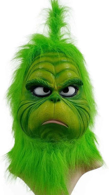 The Grinch Mask Costume with Green Furry Fur for Christmas Cosplay Party