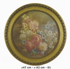 QUADRO A FIORI TONDO DIPINTO FLOREALE VINTAGE CORNICE ROTONDA NATURA MORTA S5