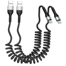 Coiled USB A to USB C Cable, 3FT USB C Cable,Charger Cord  3A Fast Black