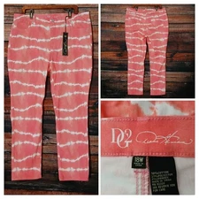 Diane Gilman Jeans Plus Size 18 W DG2 Pink Tie Dye Slim Stretch Pants NWT