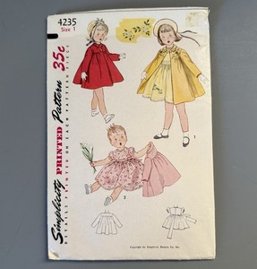 Vintage 1950s TODDLER GIRLS DRESS AND COAT Simplicity Sewing Pattern 4235 Size 1
