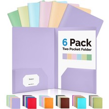 Sooez 6Pack Folders with Pockets, Pastels Colors, Heavy Duty Pocket Folder Pla