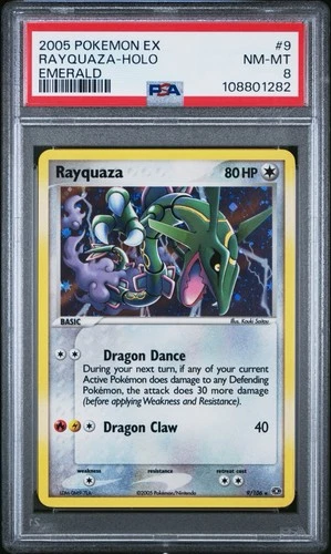 2005 POKEMON EX EMERALD #9 RAYQUAZA-HOLO PSA 8