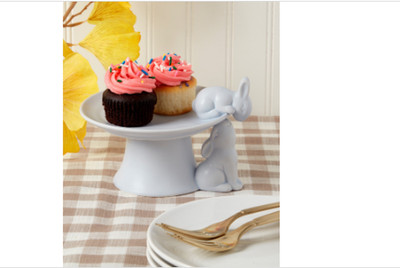 Haven 7.25'' Two Figural Easter Bunnies Stoneware Cake Stand white