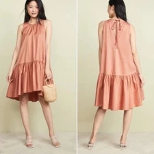 HATCH Collection Cotton Poplin Maternity Dress Tier Midi 2 coral terracotta red