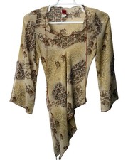 Onanoff Y2K Asymmetrical Sheer Top Size M Earth Tone Fairy Grunge Whimsigoth