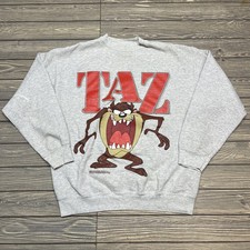 Vintage Taz Tasmanian Devil Cartoon Sweatshirt Gray Size Large Made in USA
