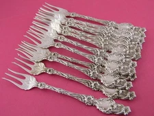 12 Sterling Silver Whiting Lily 1902 Oyster / Cocktail Forks w/ pat date ~NoMono