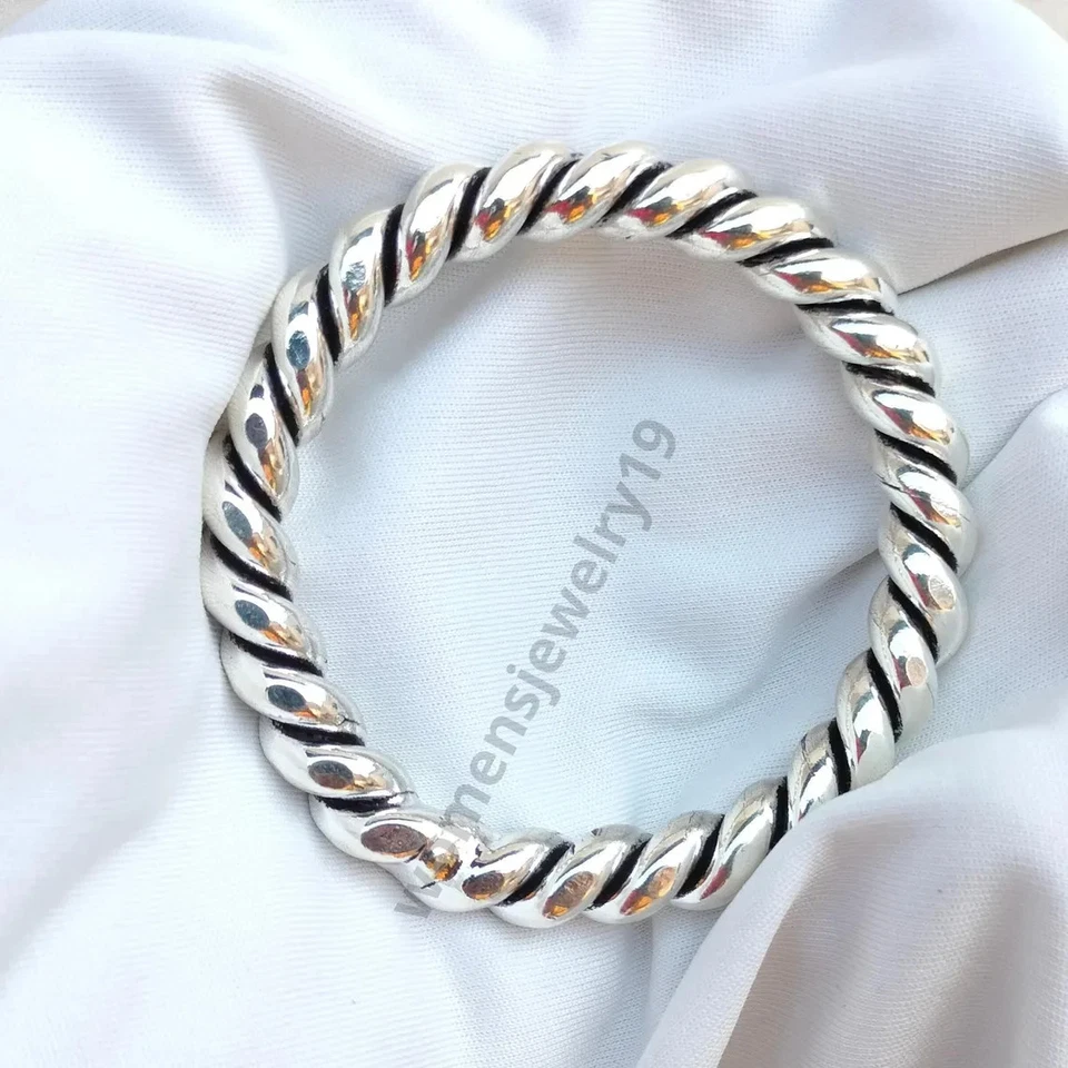 Pulseira feminina de prata 925 pura 10 mm corda torcida estado pulseira torcida pesada - Imagem 4 de 4