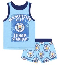 Manchester City FC Official Soccer Gift Boys Boxer Shorts  Vest Set